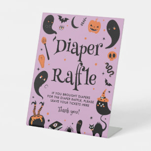 Paarse heks Halloween Baby shower Luier Raffle Reclamebord Met Voetstuk