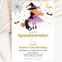 Paarse Heks Halloween Verjaardagsuitnodiging