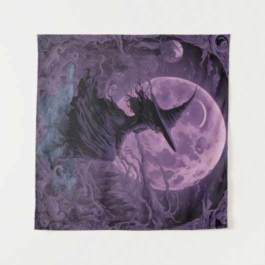 Paarse heks Halloween Wandkleed (Voorkant (horizontaal))