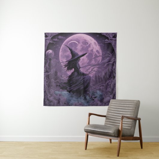 Paarse heks Halloween Wandkleed (In situ)