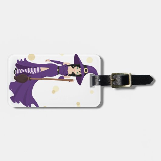 Paarse heks met bezem bagagelabel (Voorkant horizontaal)