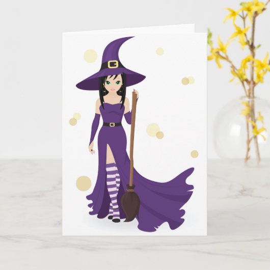 Paarse heks met bezem kaart (Gele Bloem)