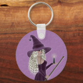 Paarse heks met kaars sleutelhanger (Voorkant)