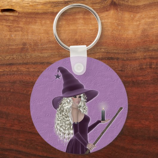 Paarse heks met kaars sleutelhanger (Voorkant)