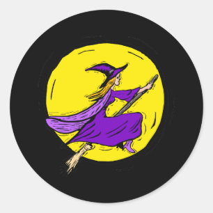 Paarse heks over maan ronde sticker