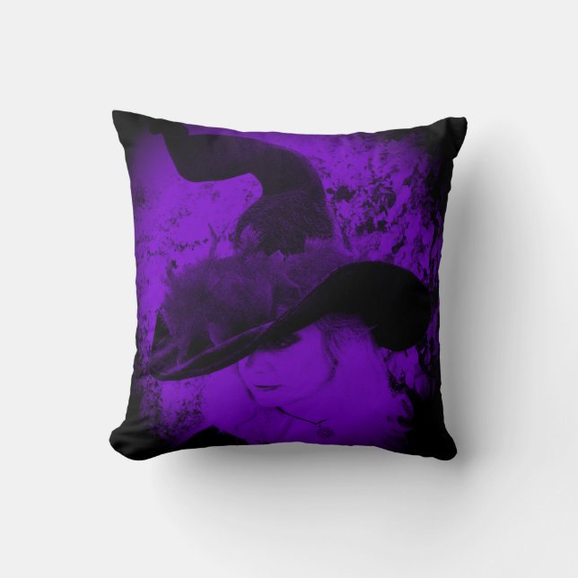 Paarse heks Pillow Pagan Wiccan Cushion Kussen (Voorkant)