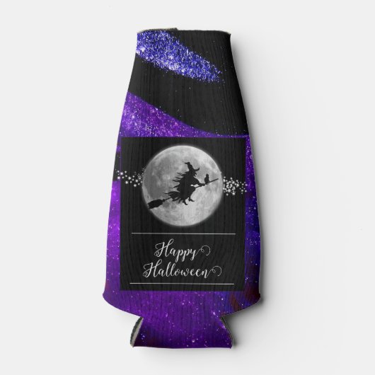 Paarse heks silhouet halloween flesjeskoeler (Voorkant)