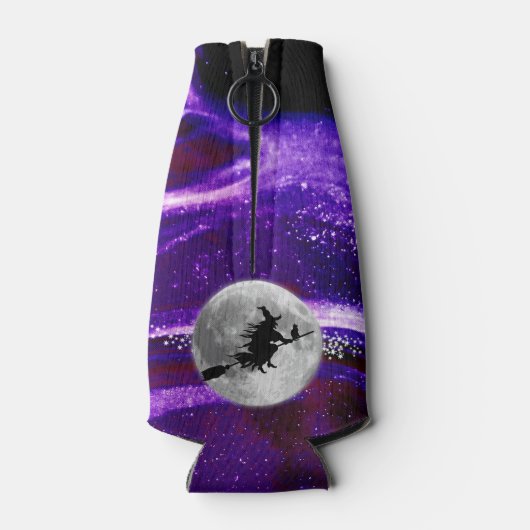 Paarse heks silhouet halloween flesjeskoeler (Achterkant)