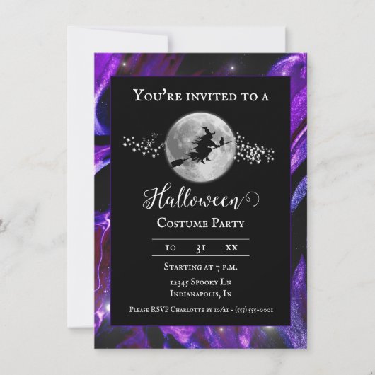 Paarse heks silhouet Halloween kostuumfeest Kaart (Voorkant)
