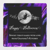 Paarse heks silhouet halloween labels (Design 1)