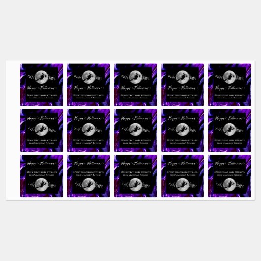 Paarse heks silhouet halloween labels (Vel)