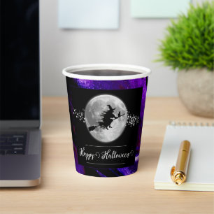 Paarse heks silhouet halloween papieren bekers