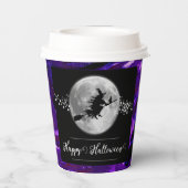 Paarse heks silhouet halloween papieren bekers (Achterkant)