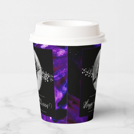 Paarse heks silhouet halloween papieren bekers (Rechts)