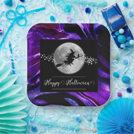 Paarse heks silhouet halloween papieren bordje (Feest)
