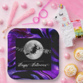 Paarse heks silhouet halloween papieren bordje (Feest)
