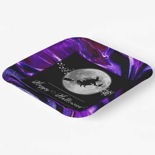 Paarse heks silhouet halloween papieren bordje (Gebogen)