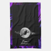Paarse heks silhouet halloween theedoek (Verticaal)