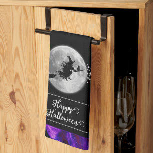 Paarse heks silhouet halloween theedoek