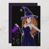 Paarse heks Sweet 16 uitnodiging (Voorkant / Achterkant)