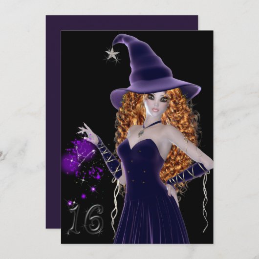 Paarse heks Sweet 16 uitnodiging (Voorkant / Achterkant)