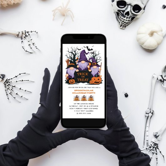 Paarse heks Trick or treat Halloween Party Kaart