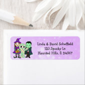 Paarse heks, vampier en mama Halloween Etiket (Insitu)