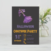  Paarse heksen bezemsteel zwart Halloween Kaart (Staand voorkant)