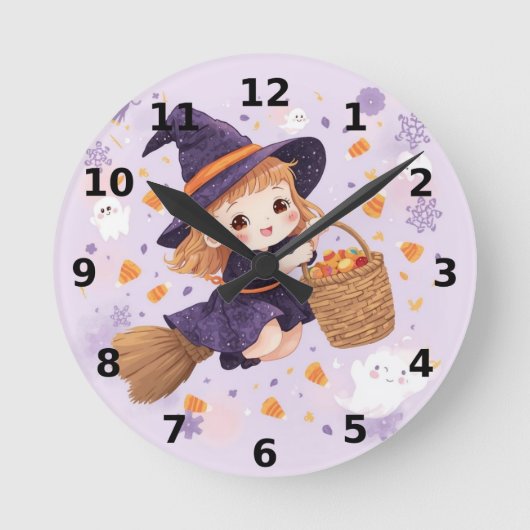 Paarse Heksen Halloween Wandklok (Voorkant)