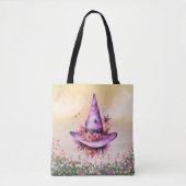 Paarse heksen Pet Abstracte bloemen Halloween Tote Bag (Voorkant)