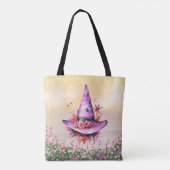 Paarse heksen Pet Abstracte bloemen Halloween Tote Bag (Achterkant)