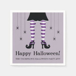 Paarse Heksenbenen En Spinnen Gelukkig Halloween Servet