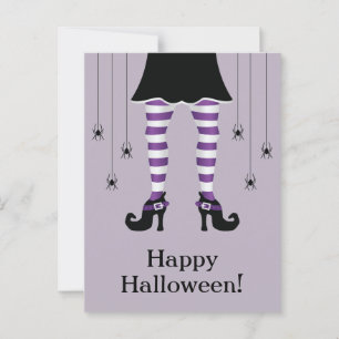 Paarse Heksenbenen En Spinnen Gelukkig Halloween T Briefkaart