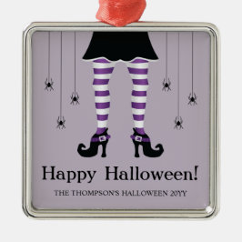 Paarse Heksenbenen En Spinnen Gelukkig Halloween T Metalen Ornament