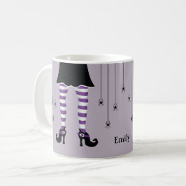 Paarse Heksenbenen En Spinnen Met Naam Halloween Koffiemok