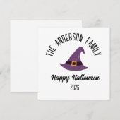 Paarse Heksenhoed met Persoonlijke Naam voor Hallo Feestdagenkaart (Voorkant / Achterkant)