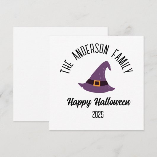 Paarse Heksenhoed met Persoonlijke Naam voor Hallo Feestdagenkaart (Voorkant / Achterkant)
