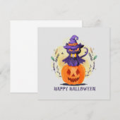 Paarse heksenkat op pompoen - Happy Halloween (Voorkant / Achterkant)