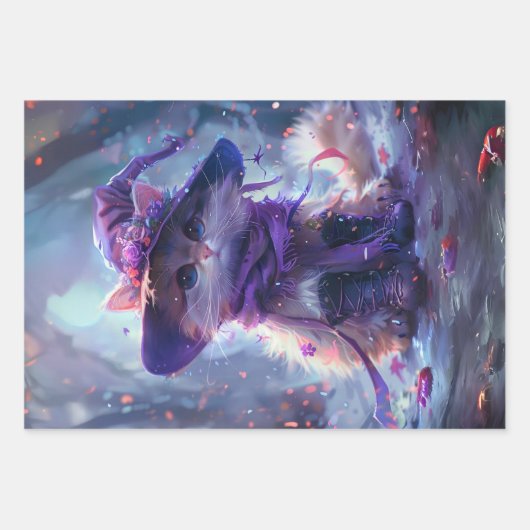 Paarse heksenkatten decoupage inpakpapier vel (Voorkant 3)