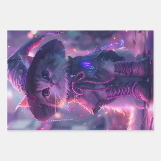 Paarse heksenkatten decoupage inpakpapier vel (Voorkant 2)