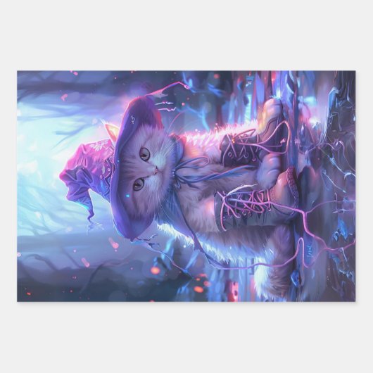 Paarse heksenkatten decoupage inpakpapier vel (Voorkant)