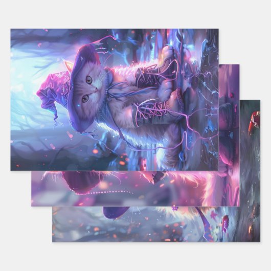 Paarse heksenkatten decoupage inpakpapier vel (Set)