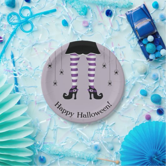 Paarse heksenpoten en spinnen blij Halloween Papieren Bordje (Feest)
