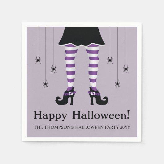 Paarse heksenpoten en spinnen blij Halloween Servet (Voorkant)