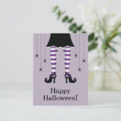 Paarse heksenpoten en spinnen blij Halloween tekst Briefkaart (Staand voorkant)
