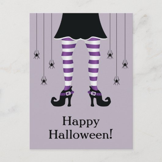 Paarse heksenpoten en spinnen blij Halloween tekst Briefkaart (Voorkant)