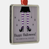 Paarse heksenpoten en spinnen blij Halloween tekst Metalen Ornament (Rechts)