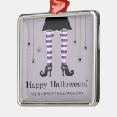 Paarse heksenpoten en spinnen blij Halloween tekst Metalen Ornament (Links)