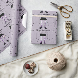 Paarse heksenpoten en spinnen Halloween patroon Cadeaupapier