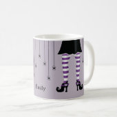 Paarse heksenpoten en spinnen met naam Halloween Koffiemok (Voorkant rechts)